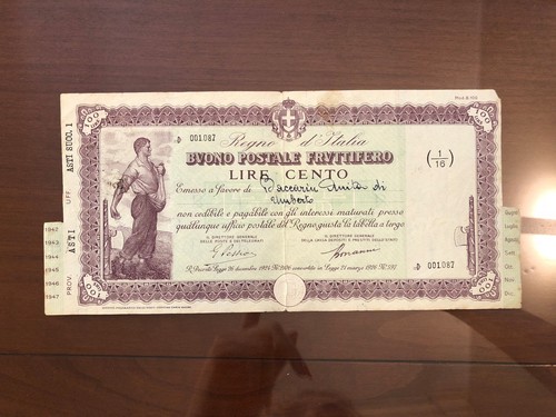 Buono postale fruttifero lire - buono,