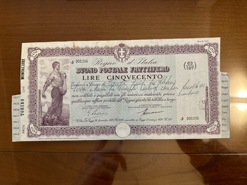 Buono postale fruttifero - buono, lire
