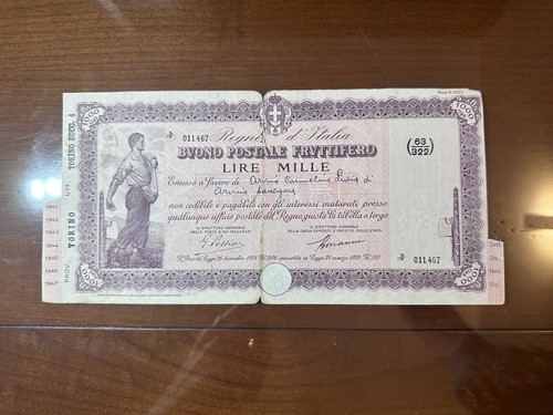 Buono postale fruttifero lire - buono,